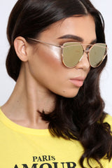 Gold Metal Frame Aviator Sunglasses - Nell