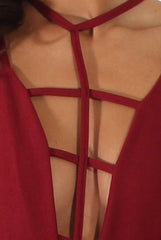 Wine Front Harness Bodycon Dress - Nella