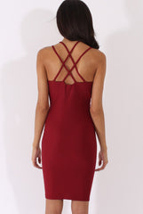 Wine Front Harness Bodycon Dress - Nella