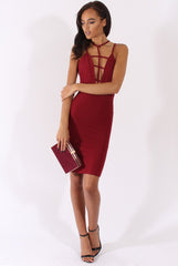 Wine Front Harness Bodycon Dress - Nella