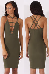 Khaki Front Harness Bodycon Dress - Nella