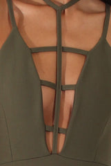 Khaki Front Harness Bodycon Dress - Nella