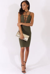 Khaki Front Harness Bodycon Dress - Nella