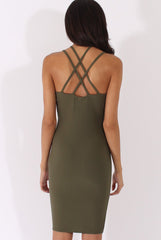 Khaki Front Harness Bodycon Dress - Nella