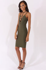 Khaki Front Harness Bodycon Dress - Nella