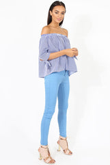 Blue Pinstripe Bardot Top - Nellie