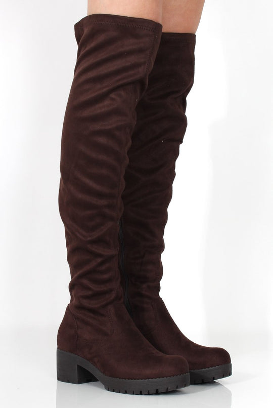 Nelly Brown Over The Knee Suede Boots