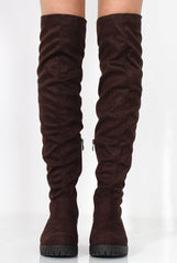 Nelly Brown Over The Knee Suede Boots