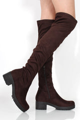Nelly Brown Over The Knee Suede Boots