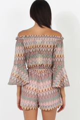 Pink Aztec Print Crochet Bardot Playsuit - Nelly
