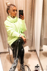 Neon Lime Green Roll Neck Jumper Dress - Freylynn