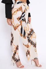 Cream Chain Pleated Wide Leg Trousers - Neola