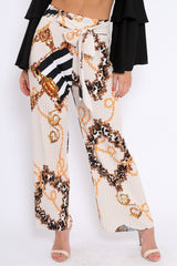 Cream Chain Pleated Wide Leg Trousers - Neola