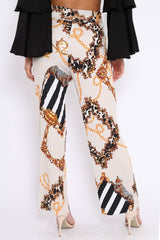 Cream Chain Pleated Wide Leg Trousers - Neola