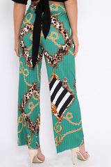 Green Chain Pleated Wide Leg Trousers - Neola