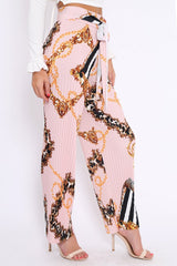 Pink Chain Pleated Wide Leg Trousers - Neola