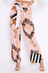 Pink Chain Pleated Wide Leg Trousers - Neola