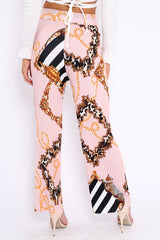 Pink Chain Pleated Wide Leg Trousers - Neola