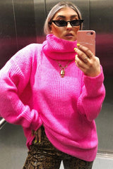 Neon Pink Roll Neck Jumper Dress - Freylynn