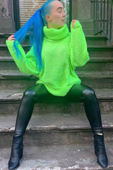 Neon Lime Green Roll Neck Jumper Dress - Freylynn