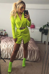 Lime Double Breasted Button Front Belted Blazer - Enya