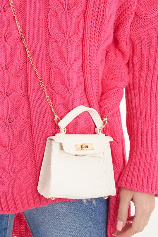 White Faux Croc Mini Handbag - Ramie