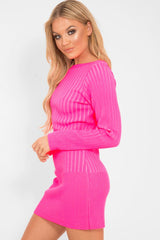 Neon Pink Slash Neck Jumper Dress - Jeslyn