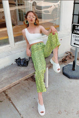 Neon Yellow Coated Snake Print Trousers - Missy