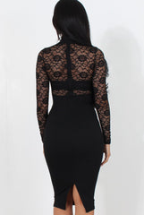 Black Lace High Neck Midi Dress-Neriah