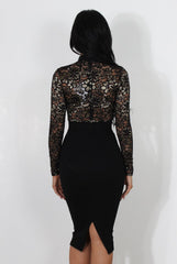 Neriah Black High Neck Lace Bodycon Dress