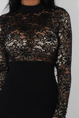 Neriah Black High Neck Lace Bodycon Dress