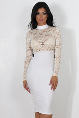 Neriah White High Neck Lace Bodycon Dress