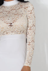 Neriah White High Neck Lace Bodycon Dress
