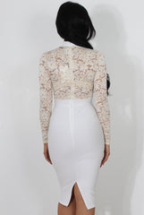 Neriah White High Neck Lace Bodycon Dress