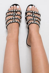 Black Studded Silver Ball Sandals - Nervie