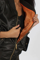 Khaki Satin Bomber Jacket - Neve