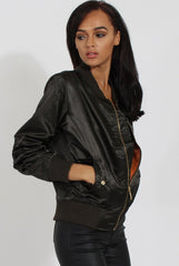 Khaki Satin Bomber Jacket - Neve
