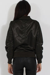 Khaki Satin Bomber Jacket - Neve