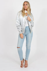 Grey Satin Bomber Jacket - Neve