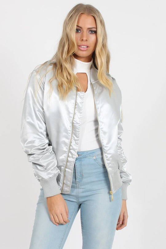 Grey Satin Bomber Jacket - Neve