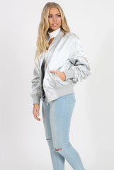 Grey Satin Bomber Jacket - Neve