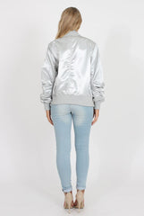 Grey Satin Bomber Jacket - Neve
