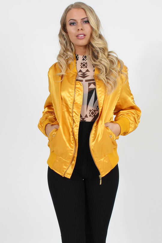 Mustard Satin Bomber Jacket - Neve