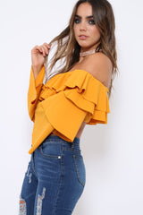 Mustard extreme Layered Frill Bardot Crop Top - Nevaeh