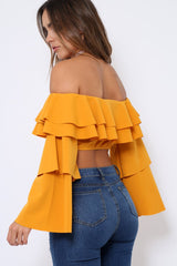 Mustard extreme Layered Frill Bardot Crop Top - Nevaeh