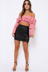 Rose extreme Layered Frill Bardot Crop Top - Nevaeh