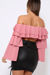 Rose extreme Layered Frill Bardot Crop Top - Nevaeh