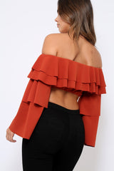 Rust extreme Layered Frill Bardot Crop Top - Nevaeh