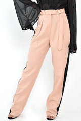 Nude Black Stripe Belted Wide Leg Trousers - Philippa