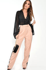 Black Sheer Plunge Flared Sleeve Bodysuit - Evee